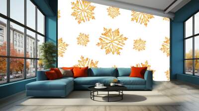 Christmas seamless pattern with gold snowflakes. Holiday background Wall mural