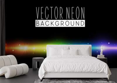 Bright neon horizontal rainbow border on black background - vector shiny element for Your design Wall mural