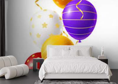 Bright rainbow balloons with golden ornate isolated on white background for your greeting card design Wall mural