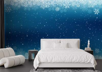 Christmas background with white snowflakes border Wall mural