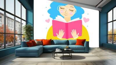 Cute bookworm girl is reading a book Wall mural