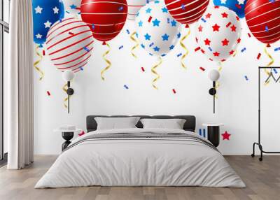 Independence day greeting card with color balloons and confetti Wall mural