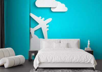 Paper clouds with paper airplane Wall mural