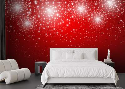 Starry fireworks on red background Wall mural