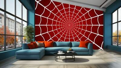 Spider web. Cobweb on Red background. Vector illustration Wall mural