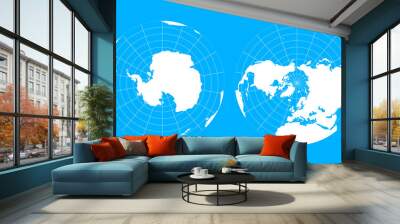 Arctic and antarctic poles globe hemispheres. World map in blueprint style Wall mural