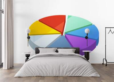 Bright colourful pie diagram divided in seven pieces on white Wall mural