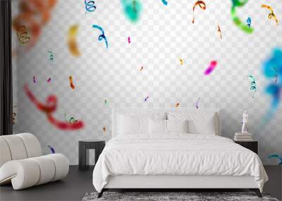 Colorful confetti on transparent background, anniversary party background Wall mural