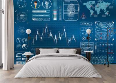 Complicated bright blue futuristic user interface concept Wall mural