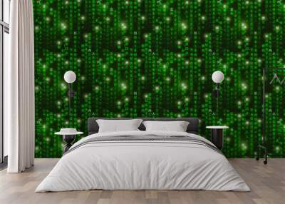 Green matrix digital binary code on dark background a4 size Wall mural