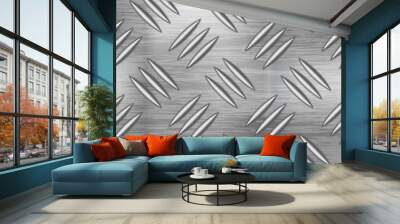 Industrial metal plate with non slip diamond surface, seamless pattern Wall mural