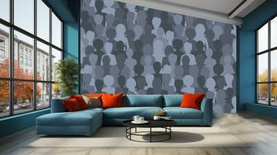 Many dark silhouettes, crowd of people seamless pattern Wall mural