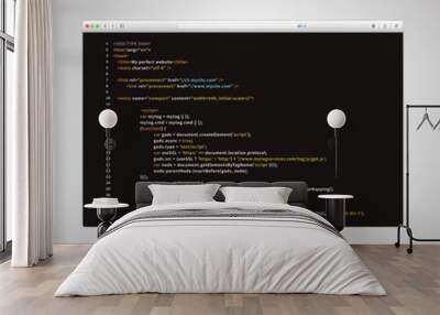 Modern browser with simple html code of web page on black background Wall mural