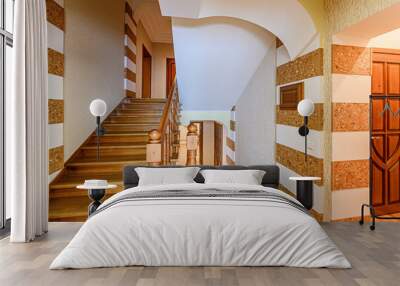 interior apartment room stairs, wooden steps staircase inside house Wall mural