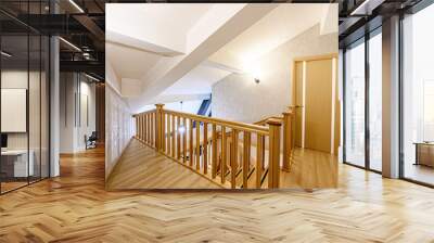 interior apartment room stairs, wooden steps staircase inside house Wall mural