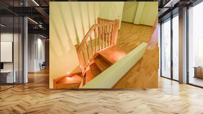 interior apartment room stairs, wooden steps staircase inside house Wall mural