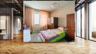 standard room interior apartment. view kind of decor home decoration in hostel house for sale, bedroom with bed, a cozy place to sleep and relax Wall mural