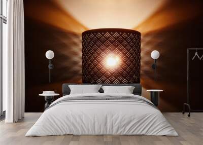 Floor lamp light. Rays of light through the holes in the lamp floor lamp. Bright shining lamp in the night Wall mural