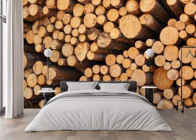 background - ends of stacked logs Wall mural