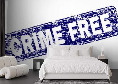 CRIME FREE stamp seal print with grunge style. Seal shape is a rounded rectangle with frame. Blue vector rubber print of CRIME FREE label with dirty style. Wall mural