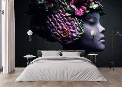 Mannequin in creative floral headwear Wall mural