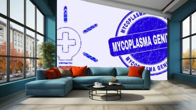 Geometric medical lamp light mosaic icon and Mycoplasma Genitalium seal stamp. Blue vector round textured seal with Mycoplasma Genitalium text. Wall mural