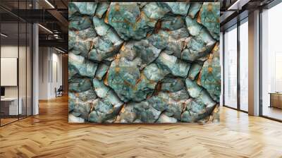 green marble rock texture background, wild rough stone wall, seamless pattern Wall mural