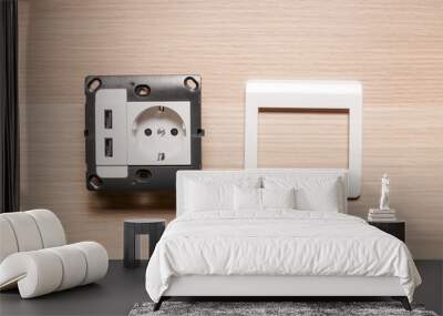 The socket with two usb-charger ports, without decorating pane. Wall mural