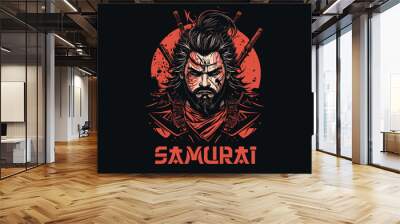 Man samurai vector illustration for t-shirt design Wall mural