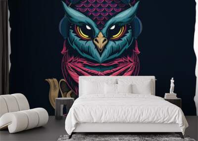 Musical owl. Tshirt design illustration. Vector illustration Wall mural