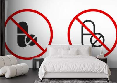 No pill vector icon set. No drug symbol. Medicament and pharmaceutical sign Wall mural