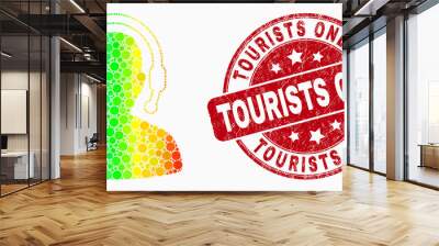 Pixel spectral radio operator mosaic pictogram and Tourists Only seal stamp. Red vector rounded distress stamp with Tourists Only title. Vector combination in flat style. Wall mural