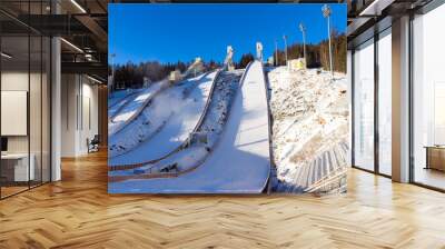 Complex of ski springboards against the blue sky. Height of 120 meters springboard Wall mural