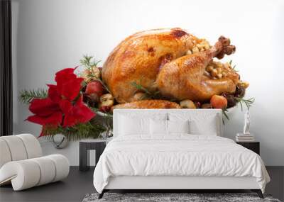 Christmas Roasted Turkey with Grab Apples over white Wall mural