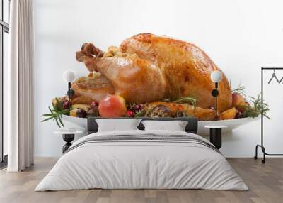 Roasted Turkey with Grab Apples over white Wall mural