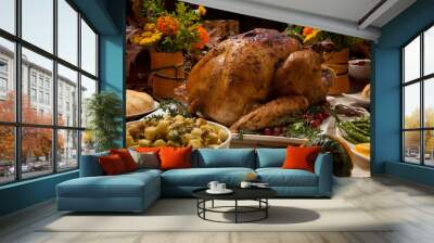 Rustic Thankgiving Dinner Wall mural