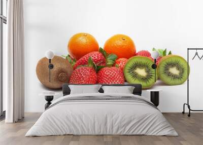 strawberry, tangerine and kiwi closeup isolated on white backgro Wall mural