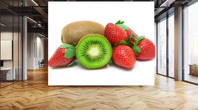 strawberry and kiwi isolated on white background Wall mural