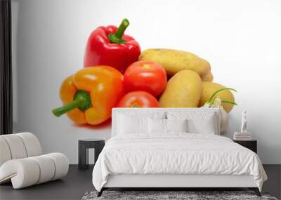 tomatoes, potatoes, peppers and garlic isolated on white backgro Wall mural