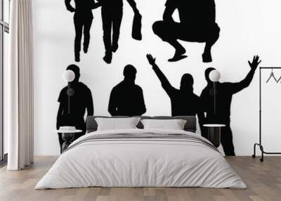 The people silhouettes in different poses and angles Wall mural