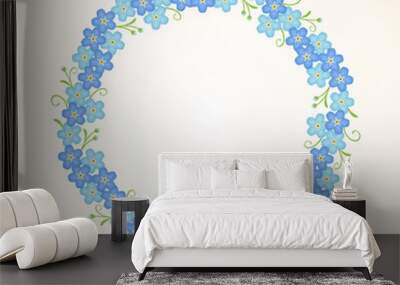 floral round vintage frame with forget-me-not flowers. vector illustration Wall mural