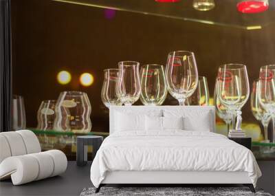 clean wine glasses with different shapes.restaurant bar service Wall mural