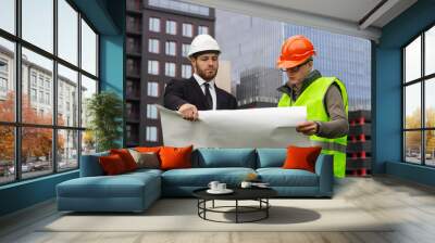 engineer and builder  explaining drawing  architect plan  professional Wall mural