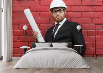 serious inspector drawing engineer industrial contractor Wall mural