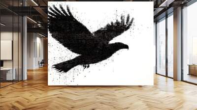  eagle silhouette, rendered in a binary code pattern with a clean white background, combining nature with technology Wall mural