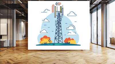 5g telecommunication tower   flat art style Wall mural