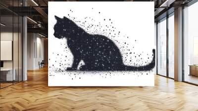 A digital illustration of a cat silhouette, featuring a binary code pattern against a white background, merging feline form with technology.
 Wall mural