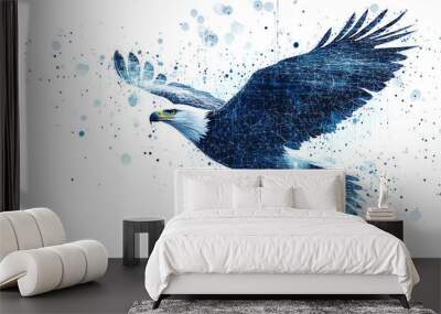 A digital illustration of an eagle silhouette, rendered in a binary code pattern with a clean white background, combining nature with technology.
 Wall mural