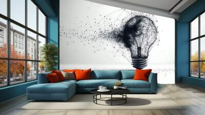 Abstract low-polygon light bulb illustration with dots and lines, symbolizing creativity and innovation, featuring a modern gray and silver color palette.
 Wall mural