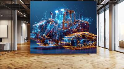 bulldozer, construction equipment. Digital wireframe polygon illustration. technology of lines and points	
 Wall mural